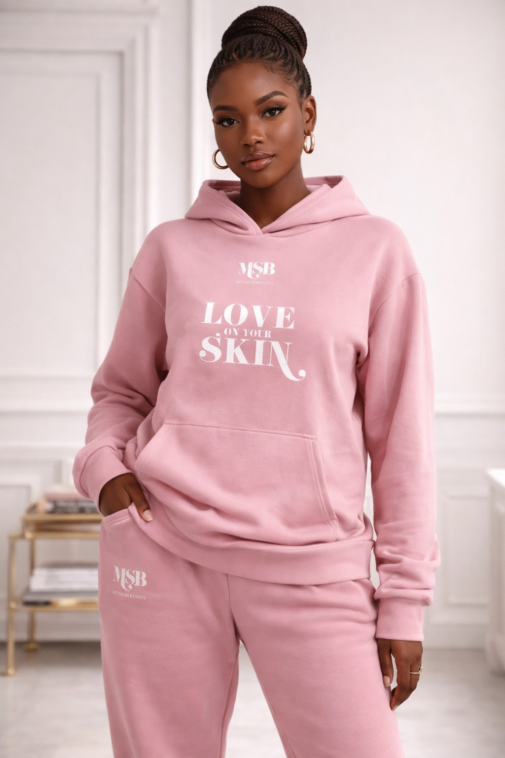 MSB 100% Cotton Hoodie Sweatsuit - Baby Pink